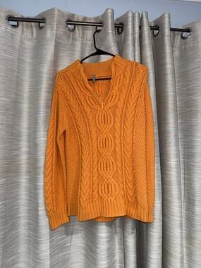 Hanna Andersson quarter zip cable knit oversized sweater size medium in mustard